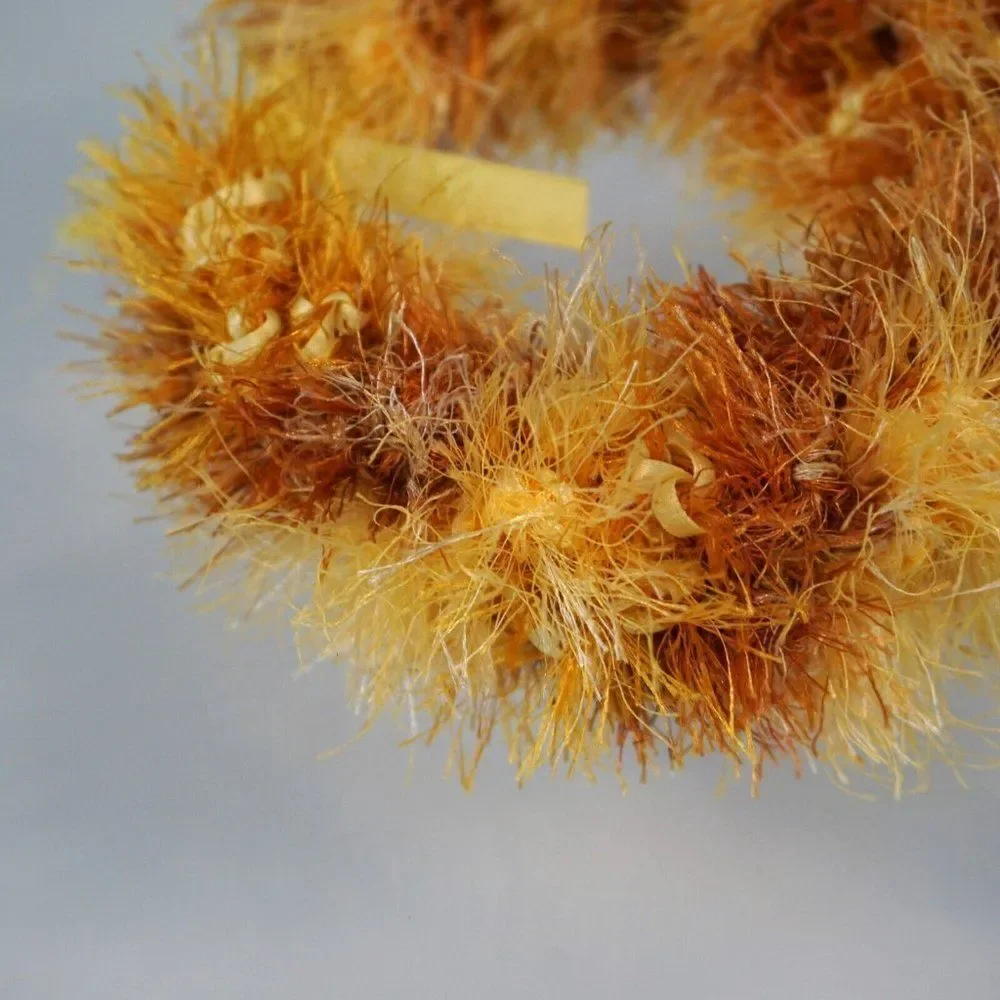 Kupee Lei Burnt Orange Yellow Eyelash Yarn Tie-Ribbon